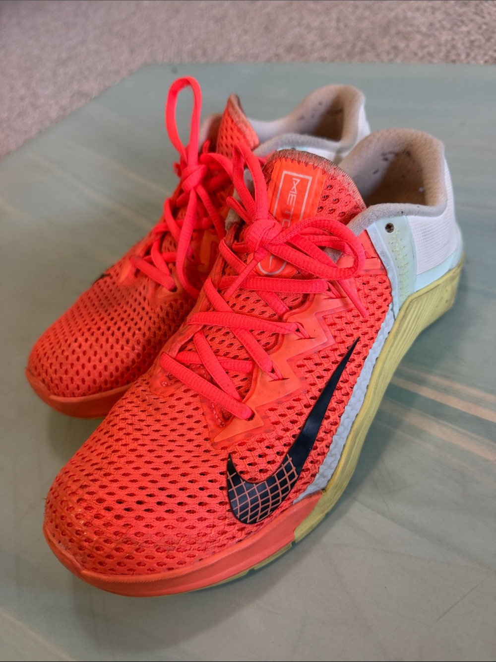 Nike Metcon Neon Coral and Yellow Mesh Sneakers - size 8.5